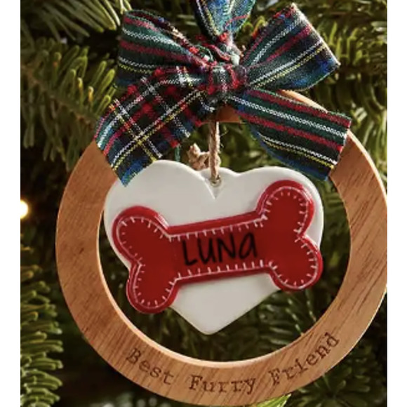 Mud Pie "LUNA" Dog Bone Heart Christmas Ornament | personalized NEW! - Picture 2 of 3